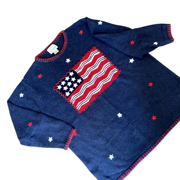 Vintage 90's Quacker Factory Americana Knit Pullover USA Flag Sweater 1X - Picture 1 of 10